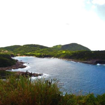 Vista do Mirante do Forno, com toda a vegetação do local e o mar que banha a redondeza.